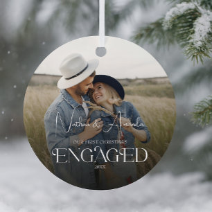Engaged Couple Modern Photo Metal Ornament