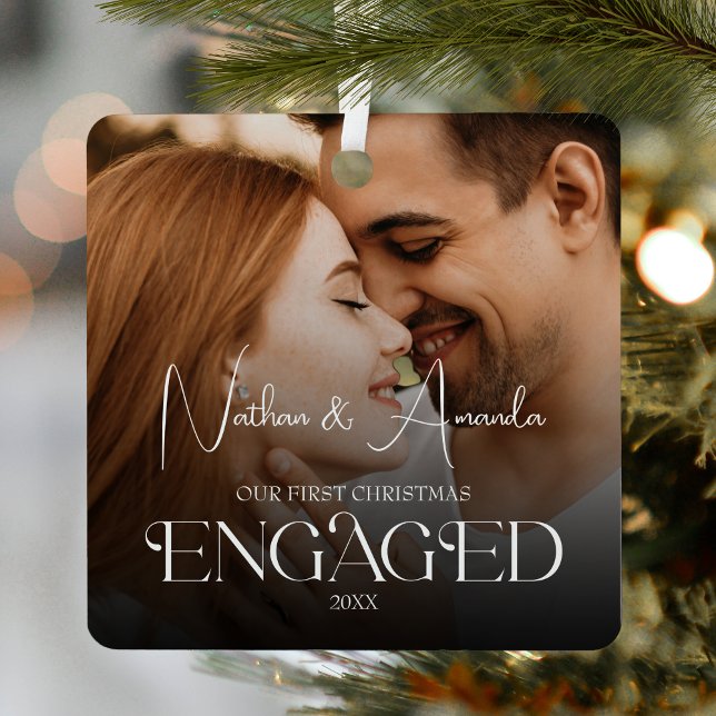 Engaged Couple Modern Photo Metal Ornament (Creator Uploaded)