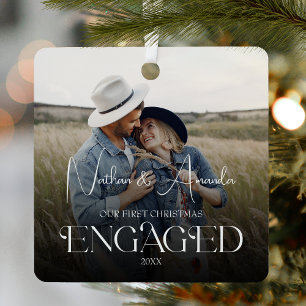 Engaged Couple Modern Photo Metal Ornament