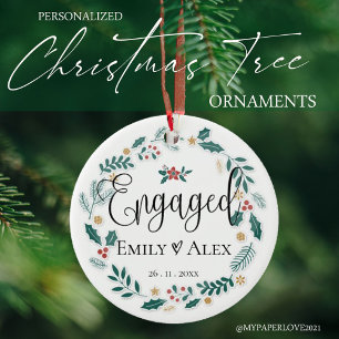 Engaged Couple Our First Christmas Ceramic Ornament