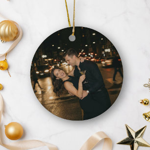 Engaged Couple Photo Christmas Engagement Keepsake Ceramic Ornament