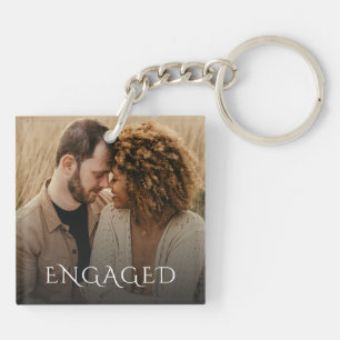 Engaged Couple Photo Keychain