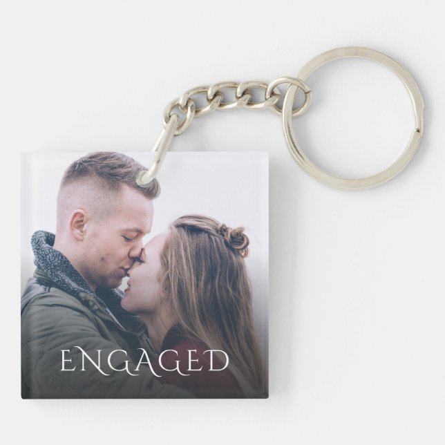 Engaged Couple Photo Keychain (Back)