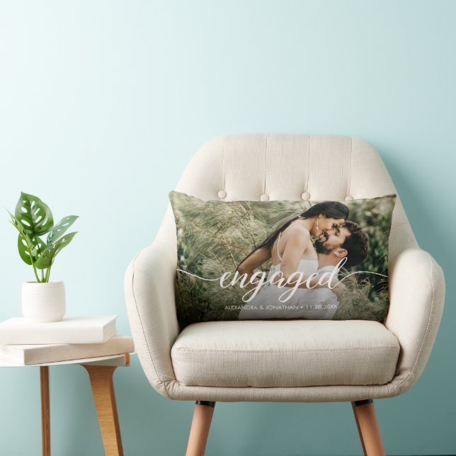 Engaged Custom Photo Names date  Lumbar Pillow (Chair)