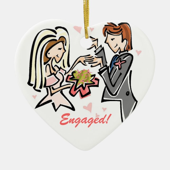 Engaged Customized Wedding Keepsake Ceramic Ornament (Front)