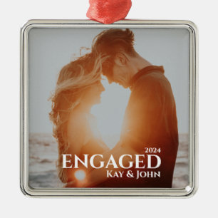 Engaged Elegant Minimal & Modern Couple Photo Metal Ornament