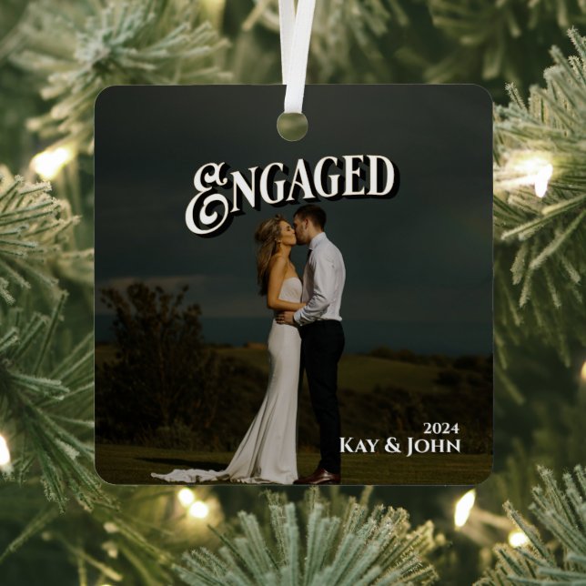 Engaged Elegant Minimal & Modern Couple Photo Metal Ornament (Insitu)