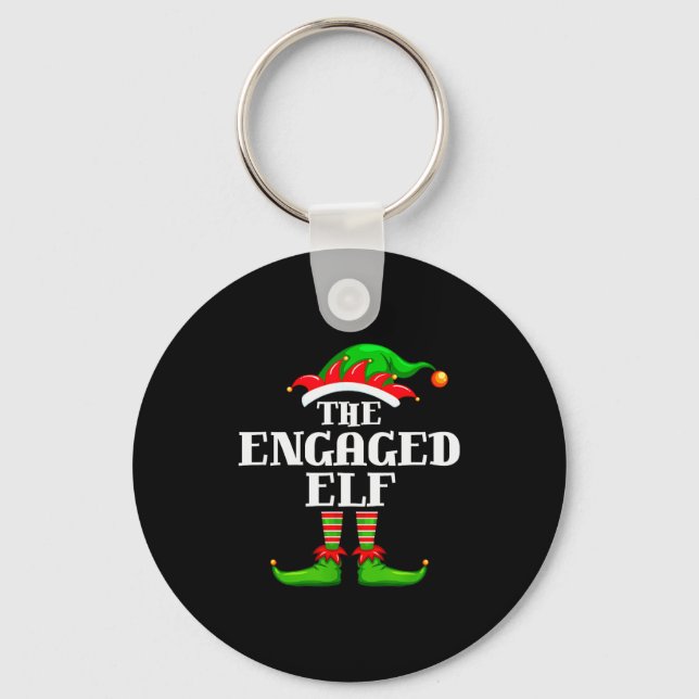 Engaged Elf Matching Family Group Christmas Party  Keychain (Front)
