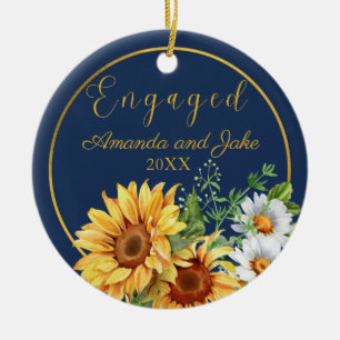 Engaged Floral Rustic Sunflowers Ceramic Ornament