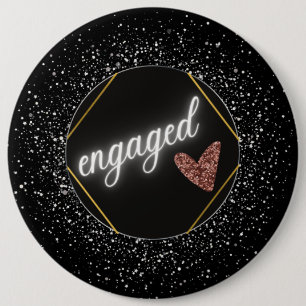 Engaged Glam Black and Silver  6 Inch Round Button