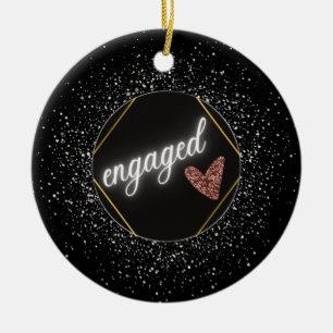 Engaged Glam Black and Silver Ceramic Ornament