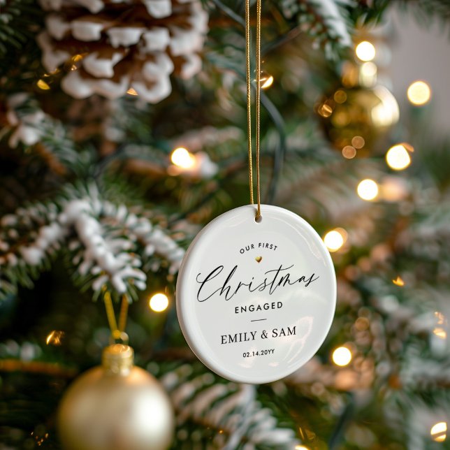 Engaged Gold Heart Personalized Ceramic Ornament (Creator Uploaded)