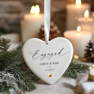 Engaged Gold Heart Personalized Ceramic Ornament