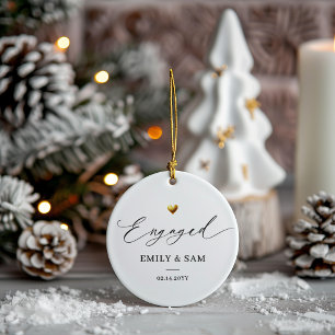 Engaged Gold Heart Personalized Ceramic Ornament