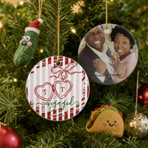 Engaged Heart Locket Custom Photo Ceramic Ornament