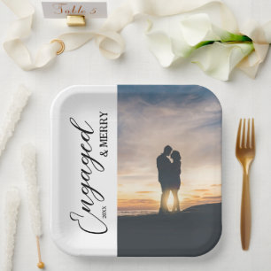 Engaged & Merry Couple Photo Paper Plate