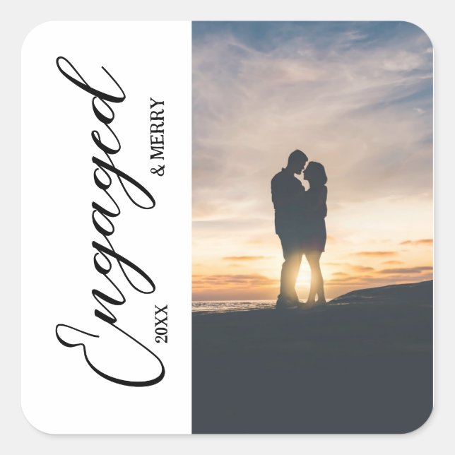 Engaged & Merry Couple Photo Square Sticker (Front)