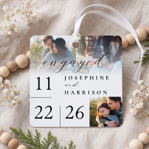 Engaged Modern Script Engagement Photo Keepsake Metal Ornament