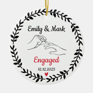 Engaged Ornament, Custom Names & Date Ceramic Ornament