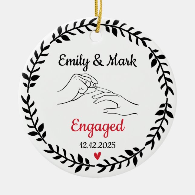 Engaged Ornament, Custom Names & Date Ceramic Ornament (Front)