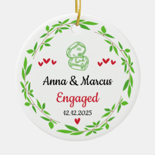 Engaged Ornament, Custom Names & Date Ceramic Ornament