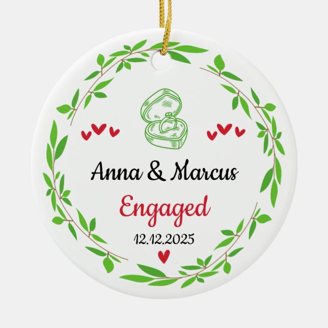 Engaged Ornament, Custom Names & Date Ceramic Ornament (Front)