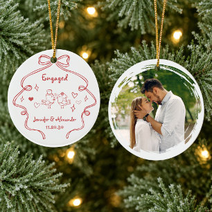 Engaged Photo Keepsake Double Sided Ceramic Ornament