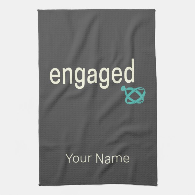 Engaged Rings Couples Bachelor Party or Wedding Kitchen Towel (Vertical)