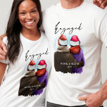 Engaged Script Personalized Couples Christmas T-Shirt<br><div class="desc">Engaged,  personalized christmas shirts. This watercolor design has a trendy illustration of a couple wearing santa hats. "Engaged" is hand lettered in modern script and the template is ready for you to add your names and the year or other personalized text.</div>