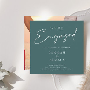 Engaged Simple Photo Emerald Green Engagement Invitation