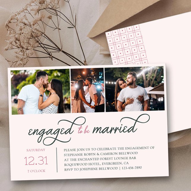 Engaged to be Married 3 Photo Engagement Party Invitation (Engagement Photo Invitation from the Engagement Party Invitations collection by Darling & May)