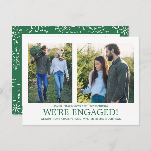 Engagement Announcement 2 Photo Snowflake Pattern Postcard (Front/Back)