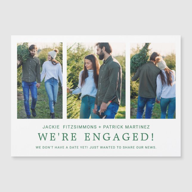 Engagement Announcement 3 Photo Magnetic Card (Front)