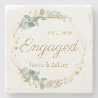 Engagement Announcement Engaged Gift Date & Names Stone Coaster
