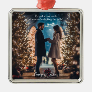  Engagement Announcement Photo Minimalist Modern Metal Ornament