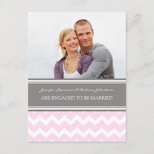 Engagement Announcement Photo Postcard Pink Grey