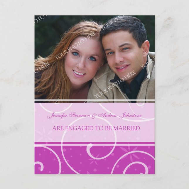 Engagement Announcement Photo Postcards Pink (Front)