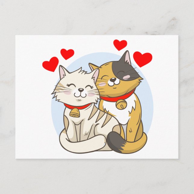Engagement Bridal Shower Red Wedding Love Cat Postcard (Front)