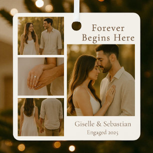 Engagement Collage Christmas Holiday 4 Photo  Metal Ornament