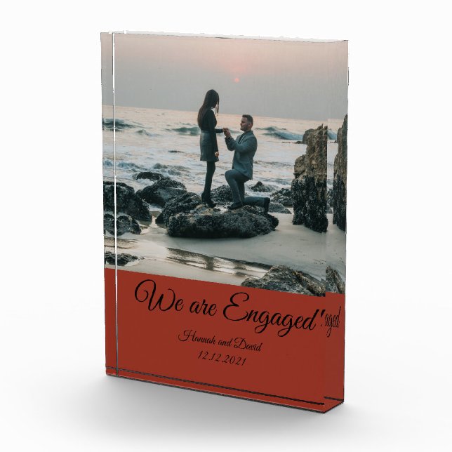 Engagement Couple's Photo and Name Rustic Orange (Right)