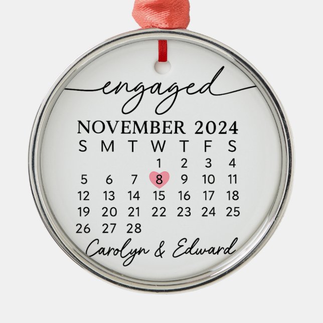 Engagement Day Keepsake Ornament, Personalized Eng Metal Ornament (Front)