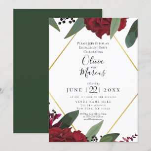ENGAGEMENT Elegant Rich Burgundy Marsala Floral Invitation