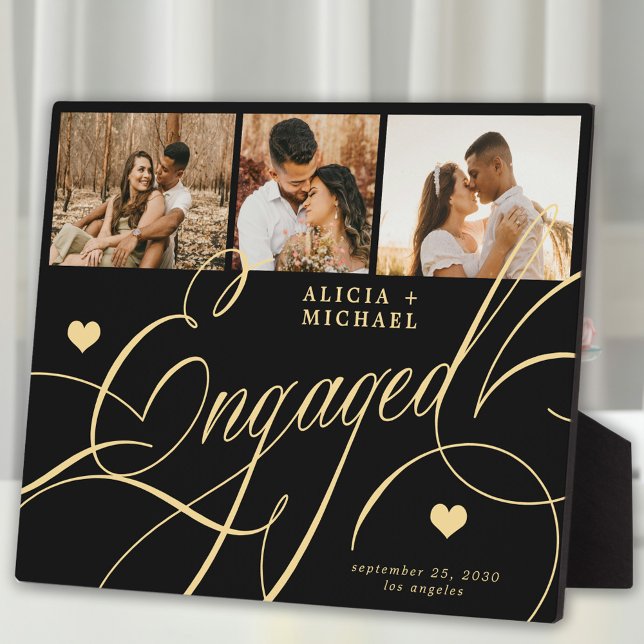 Engagement elegant script photo names personalized plaque (Creator Uploaded)