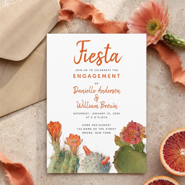 Engagement Fiesta Cactus Flowers Watercolor Script Invitation (Creator Uploaded)