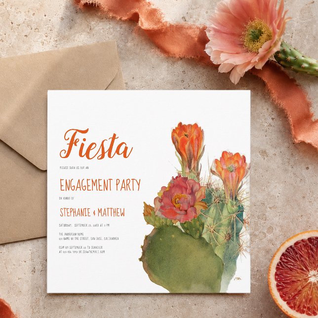 Engagement Fiesta Cactus Watercolor Floral Script Invitation (Creator Uploaded)