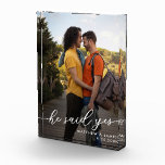 Engagement Gift He Said Yes Script Photo & Names<br><div class="desc">Celebrate the unforgettable moment when he said "yes" with this stunning personalized acrylic photo block, a perfect keepsake to commemorate an engagement. This elegant acrylic block features a cherished photo of the couple, beautifully displayed with the phrase "he said yes" elegantly scripted across the image, adding a touch of romance...</div>