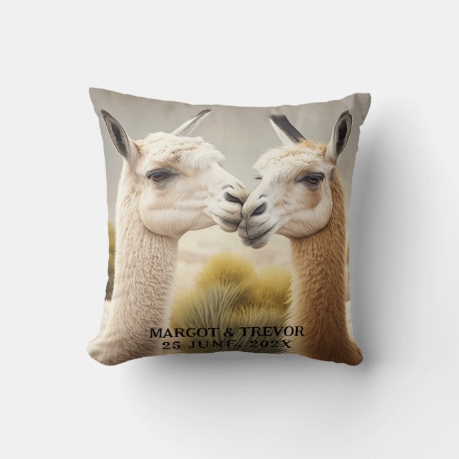 Engagement gift Kissing Llamas for Home Decor Throw Pillow (Front)