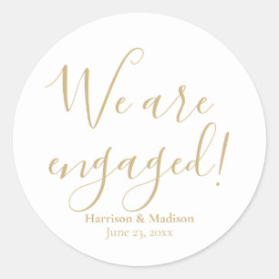 Engagement gold custom script announcement favour classic round sticker