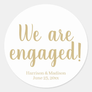 Engagement gold script custom announcement favours classic round sticker