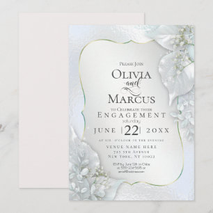 ENGAGEMENT Icy Blue Shimmer Leaves Invitation
